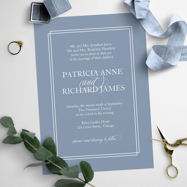 Invitation Mariage Formel Simple Élégant Bleu Poussiéreux (Créateur téléchargé)