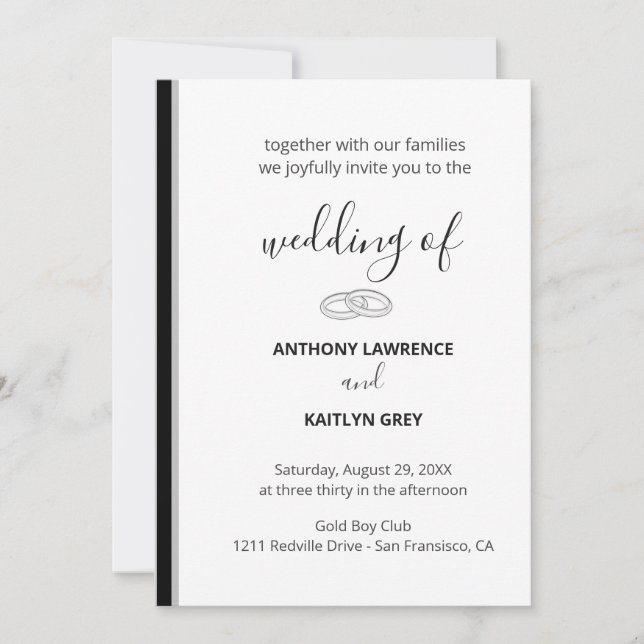 Invitation Mariage Formel Simple Noir et Blanc - Sur Mesure (Devant)