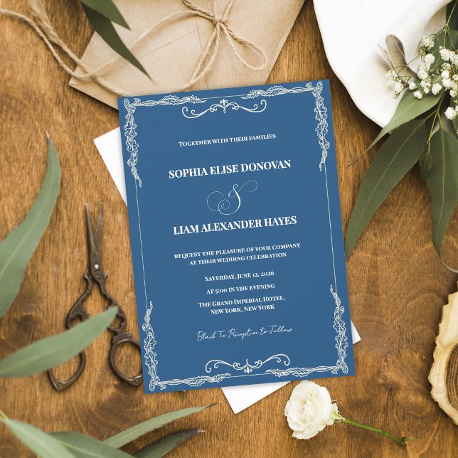 Invitation Mariage Formel Smoking Bleu Poussiéreux Classique (Dusty Blue Elegant Wedding Invitation Classic Black Tie Formal Wedding Invite)