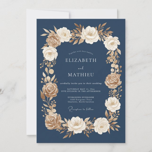 Invitation Mariage Formel Statutaire Bleu Nuit (Devant)