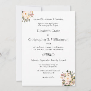 Invitation Mariage Formel Traditionnel de Floraison Verte Ros