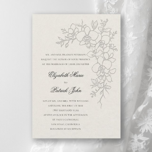 Invitation Mariage Formel Traditionnel Écru avec Éclat d'Orch (orchid wedding invitation ecru gleam formal modern classic traditional black tie parents hosting)