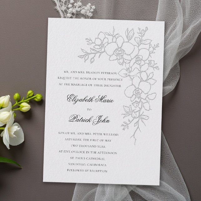 Invitation Mariage Formel Traditionnel Ivoire avec Éclat d'Or (orchid wedding invitation ivory formal modern classic traditional black tie parents hosting gleam)