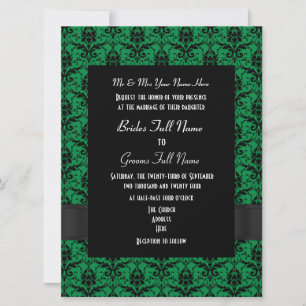Invitation Mariage formel vert et noir damassé