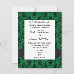 Invitation Mariage formel vert et noir damassé