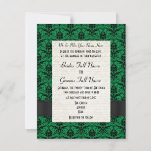 Invitation Mariage formel vert et noir damassé