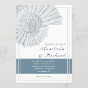 Invitation Mariage fossile de Shell de plage bleue nautique