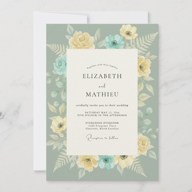 Invitation Mariage Fougère Aqua Beurre (Devant)
