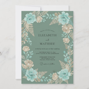 Invitation Mariage Fougère Aqua Champagne