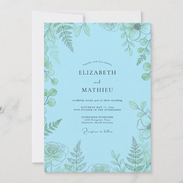 Invitation Mariage Fougère Azur Ciel (Devant)