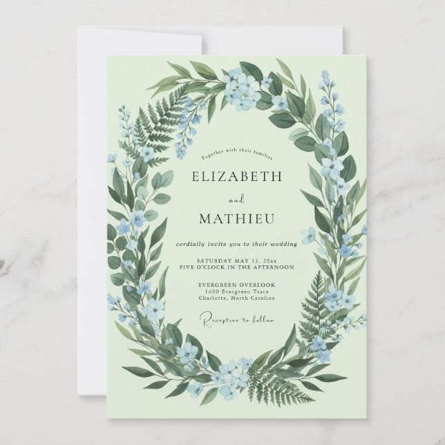Invitation Mariage Fougère Azur Menthe (Devant)