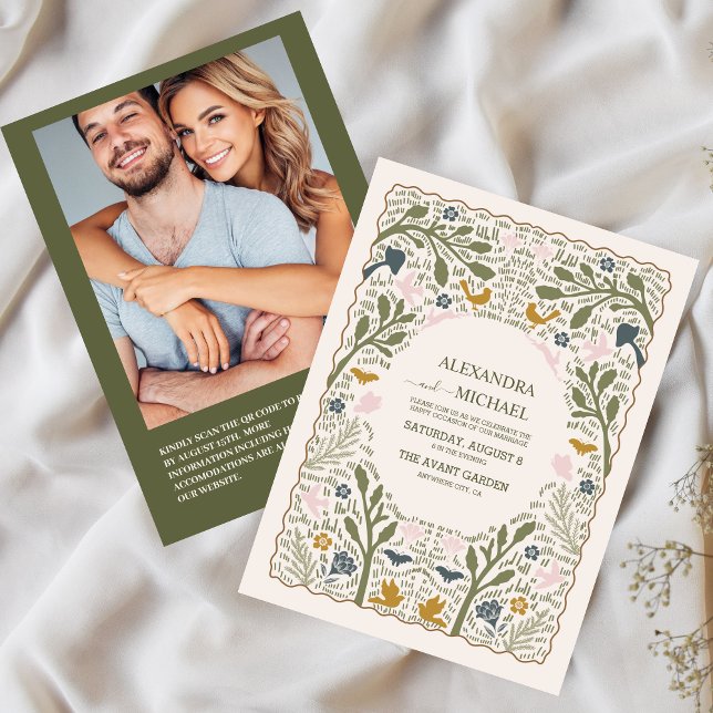 Invitation Mariage Fougère de la Forêt Verte Rustique Code Qr (Créateur téléchargé)