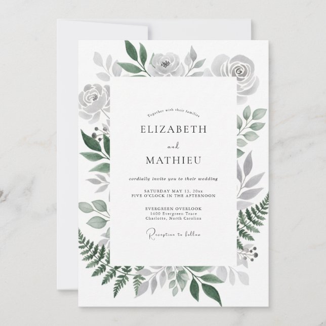 Invitation Mariage Fougère Gris Argent (Devant)