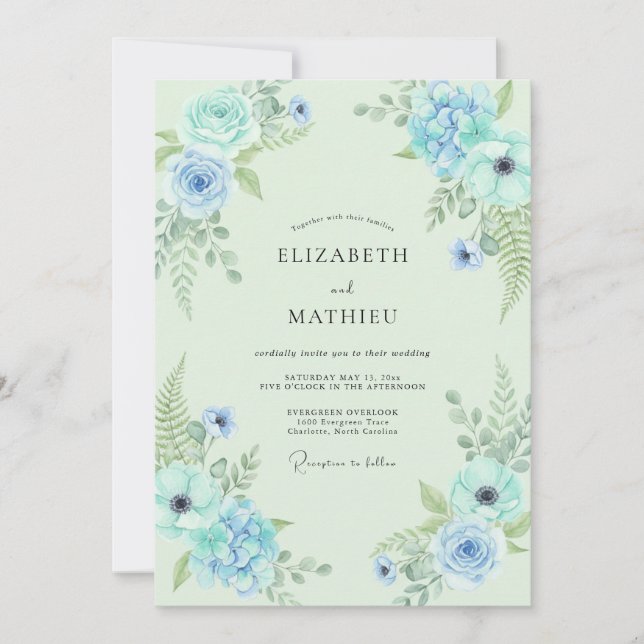 Invitation Mariage Fougère Menthe Azurée Sauvage (Devant)