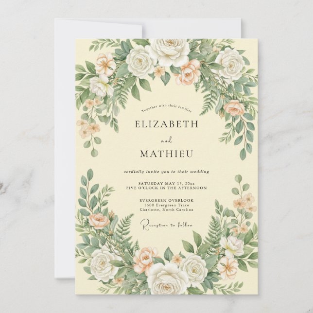Invitation Mariage Fougère Mousse Champagne (Devant)