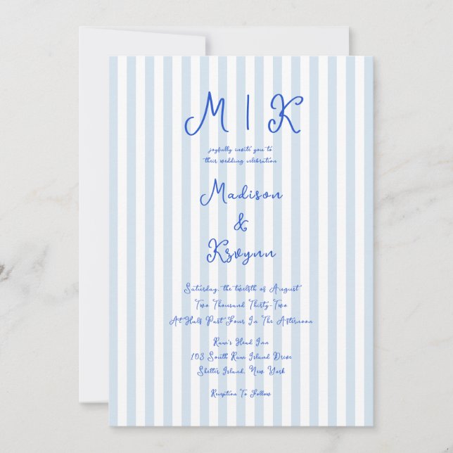 Invitation Mariage Français Bleu Manuscrit (Devant)