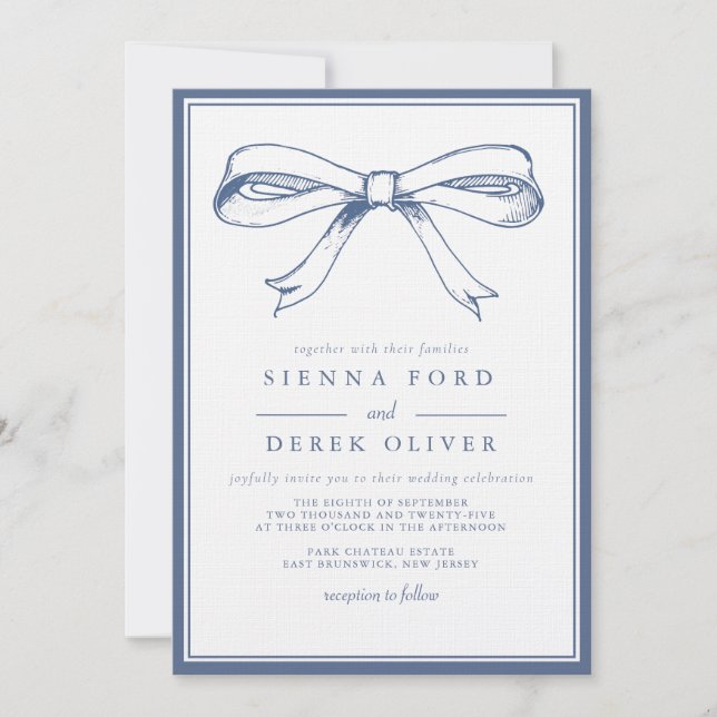 Invitation Mariage français Elegance Blue Bow (Devant)