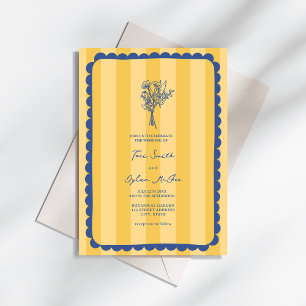 Invitation Mariage frontalier à fronde jaune floral