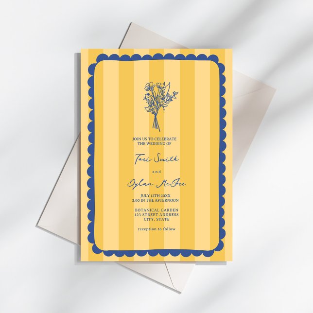 Invitation Mariage frontalier à fronde jaune floral (Créateur téléchargé)