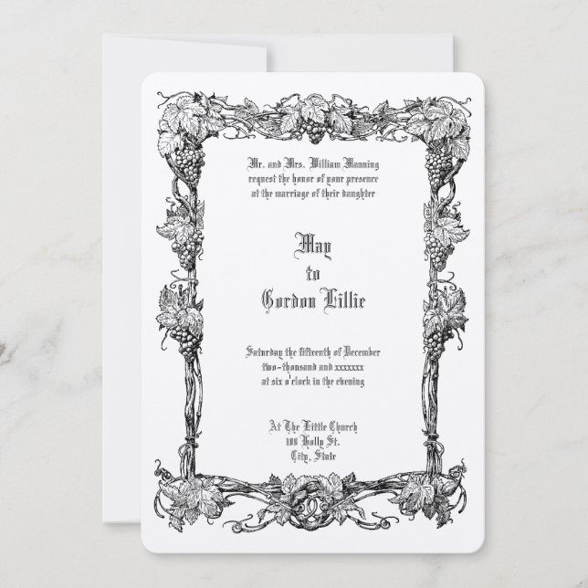 Invitation Mariage frontalier Art Nouveau vintage (Devant)
