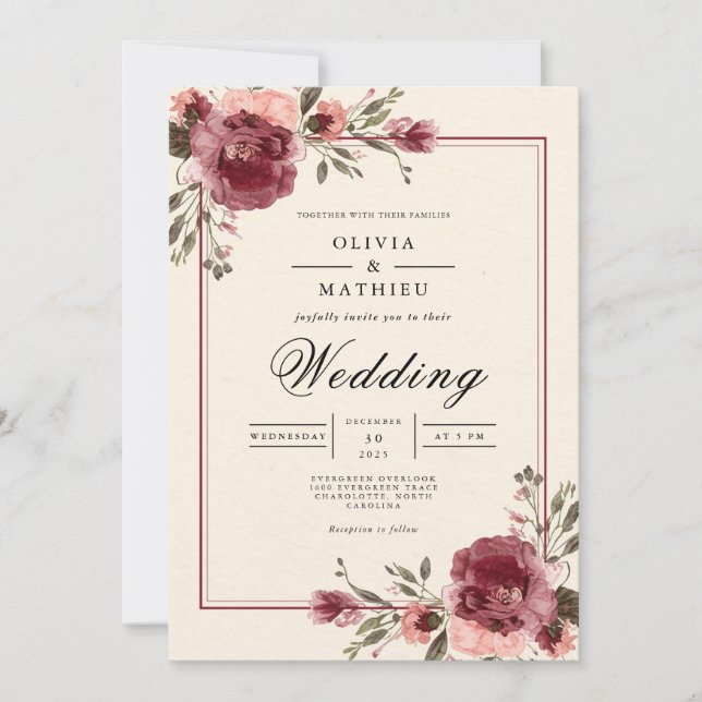 Invitation Mariage frontalier de Bourgogne (Devant)