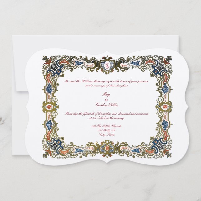 Invitation Mariage frontalier de l'époque géorgienne antique (Devant)