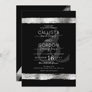 Invitation Mariage frontalier de luxe en argent noir brosse
