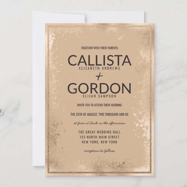 Invitation Mariage frontalier de Parties scintillant Gold Spl (Devant)