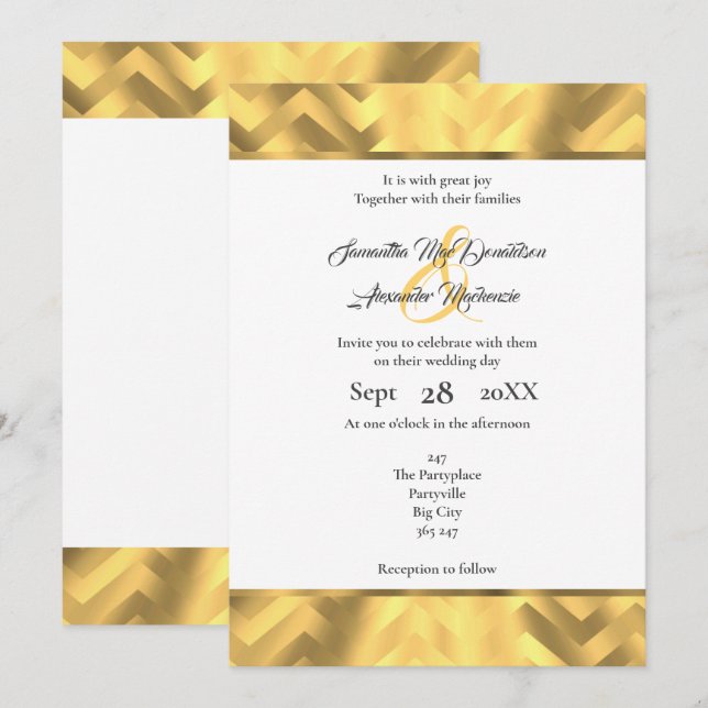 Invitation Mariage frontalier du chevron or (Devant / Derrière)