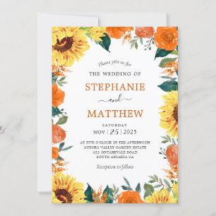 Invitation Mariage frontalier du corail de tournesol