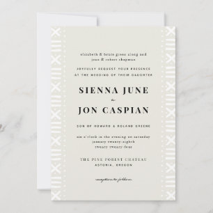 Invitation Mariage frontalier Ecru Boho Mudcloth