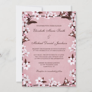Invitation Mariage frontalier en fleurs de cerisiers roses