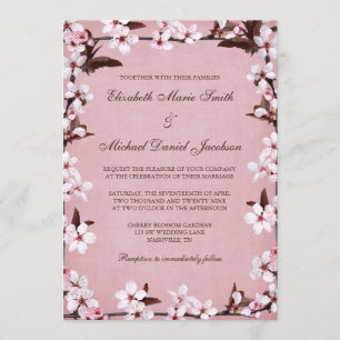 Invitation Mariage frontalier en fleurs de cerisiers roses