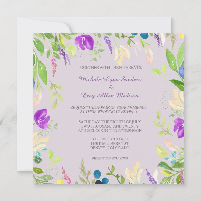 Invitation Mariage frontalier floral de l'orchidée aquarelle (Devant)