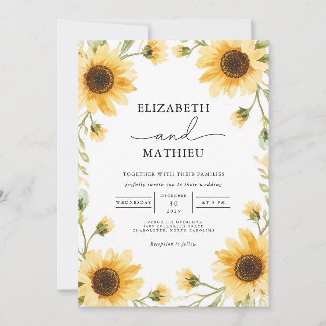 Invitation Mariage frontalier Golden Sunflower Meadow (Devant)