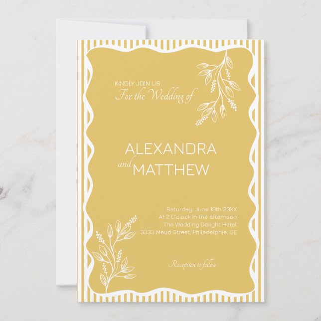 Invitation Mariage frontalier jaune Whimsical Wavy (Devant)