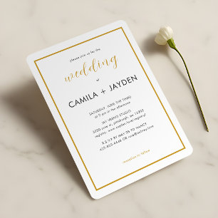 Invitation Mariage frontalier minimaliste blanc élégant or