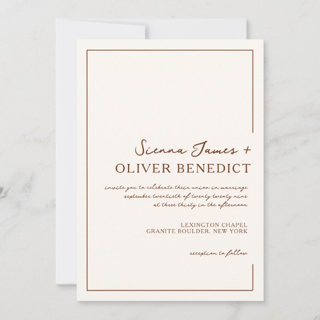 Invitation Mariage frontalier minimaliste chic moderne (Devant)
