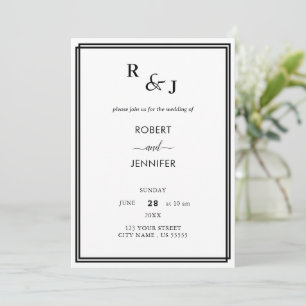 Invitation Mariage frontalier moderne noir et blanc