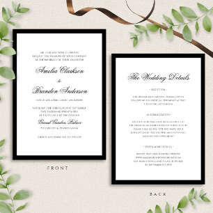Invitation Mariage frontalier noir et blanc classique Détails