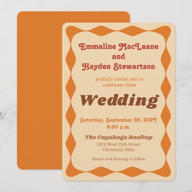 Invitation Mariage frontalier orange super et Brown (Devant / Derrière)