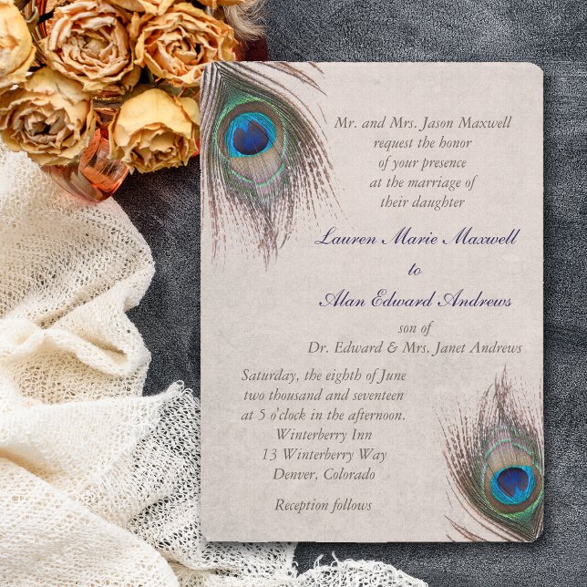 Invitation Mariage frontalier Peacock Feather (Créateur téléchargé)