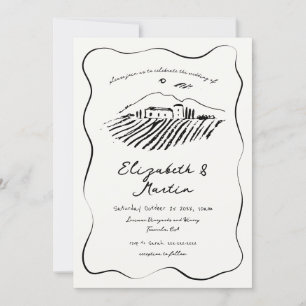 Invitation Mariage frontalier Wavy de la vigne tiré à la main