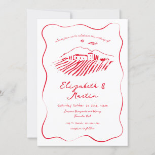 Invitation Mariage frontalier Wavy du vignoble du Doodle Roug