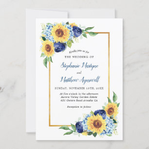 Invitation Mariage frontière bleu floral bleu foncé