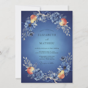 Invitation Mariage Fruit Eucalyptus Cobalt Pêche