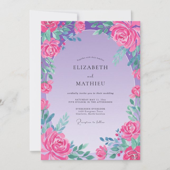 Invitation Mariage Fuchsia Améthyste Rose (Devant)