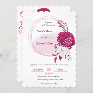 Invitation mariage fuchsia & blanc à couronne florale