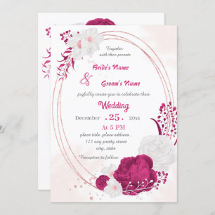 Invitation mariage fuchsia & blanc à couronne florale