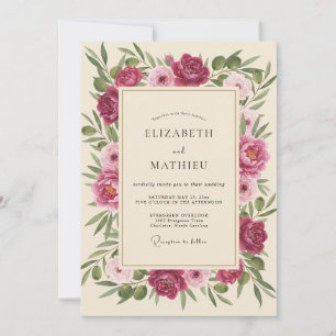 Invitation Mariage Fuchsia Crème Fleurie